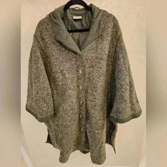 MEICO LANDHAUS LOOK WOOL BLEND COAT GREEN CARDIGAN LAGENLOOK ONE SIZE - Picture 1 of 12